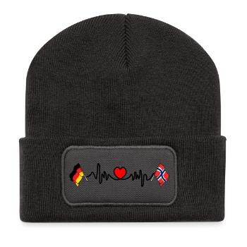 Cardio coeur avec drapeau Allemagne et drapeau Norvège - Beanie recyclé à patch - charbon - Devant