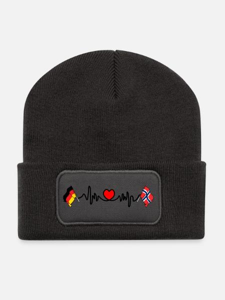 Cardioherz mit Flagge Deutschland und Flagge Norwegen - Recycelte Patch Beanie - Dunkelgrau