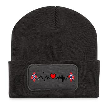 Drapeau cardio de fréquence cardiaque Norvège - Beanie recyclé à patch - charbon - Devant