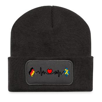 Cardio coeur avec drapeau Allemagne et drapeau Suède - Beanie recyclé à patch - charbon - Devant