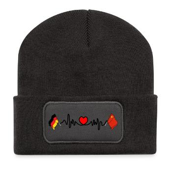 Cardio coeur avec drapeau de l’Allemagne et drapeau de la Chine - Beanie recyclé à patch - charbon - Devant