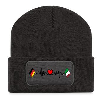Cardio coeur avec drapeau de l’Allemagne et drapeau de l’Italie - Beanie recyclé à patch - charbon - Devant