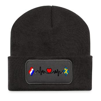 Cardioherz mit Flagge der Niederlande, Flagge Schweden - Recycelte Patch Beanie - Dunkelgrau - Vorne