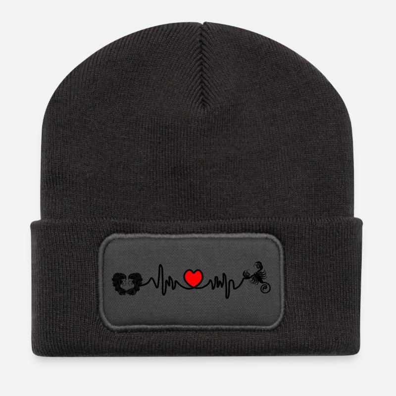Herzfrequenz Cardio Zwillinge Skorpion - Recycelte Patch Beanie - Dunkelgrau