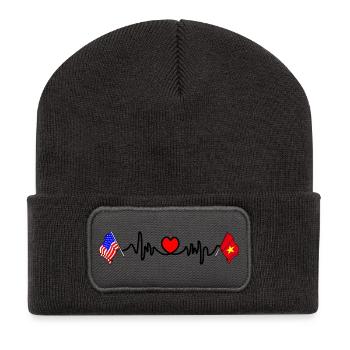 Cardio heart avec drapeau des États-Unis et du Vietnam - Beanie recyclé à patch - charbon - Devant