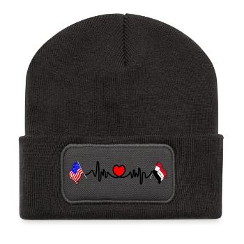 Cardio-Herz mit USA-Flagge und Irak-Flagge - Recycelte Patch Beanie - Dunkelgrau - Vorne
