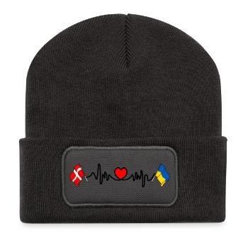 Cardio heart Flag Denmark, flag Ukraine - Recycled Patch Beanie - dark grey - Front