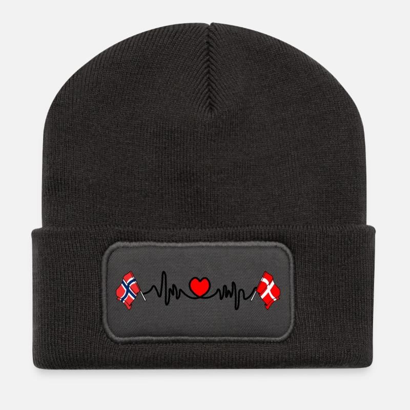 Cardio-Herz Flagge Norwegen, Flagge Dänemark - Recycelte Patch Beanie - Dunkelgrau