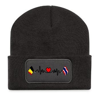 Cardio Herz Flagge Belgien Thailand - Recycelte Patch Beanie - Dunkelgrau - Vorne