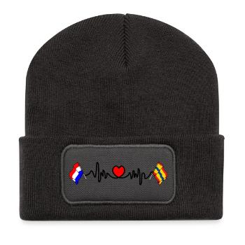 Coeur cardio avec drapeau Pays-Bas, Overijssel - Beanie recyclé à patch - charbon - Devant