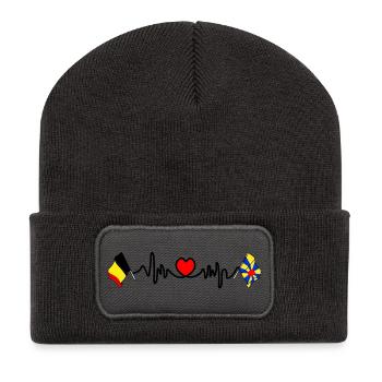 Cardio coeur drapeau Belgique, Flandre Occidentale - Beanie recyclé à patch - charbon - Devant