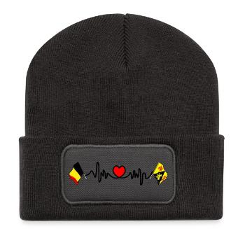 Cardio-Herz Flagge Belgien und Flagge Wallonisch-Brabant - Recycelte Patch Beanie - Dunkelgrau - Vorne