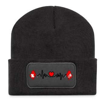 Cardio im Herzen der Schweiz und Flagge Nidwalden - Recycelte Patch Beanie - Dunkelgrau - Vorne