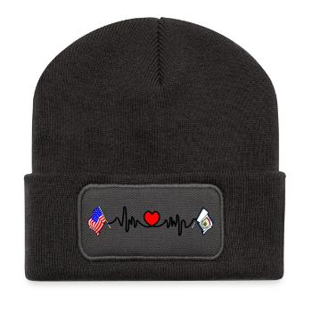 Cardio-Herz mit USA-Flagge und West Virginia-Flagge - Recycelte Patch Beanie - Dunkelgrau - Vorne