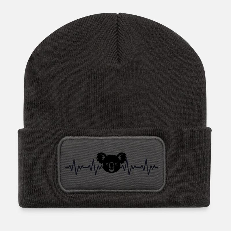 Koala EKG Herzschlag - Recycelte Patch Beanie - Dunkelgrau