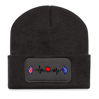 Tyne and Wear + drapeau britannique avec battement de cœur - Beanie recyclé à patch - charbon - Devant