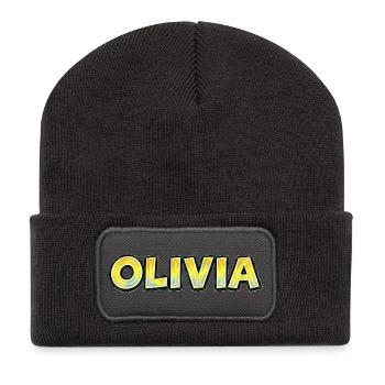 Olivia, Handgezeichnete Typografie - Recycelte Patch Beanie - Dunkelgrau - Vorne