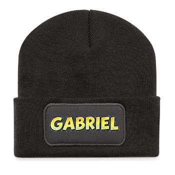 Gabriel – Handgezeichnete Typografie - Recycelte Patch Beanie - Dunkelgrau - Vorne