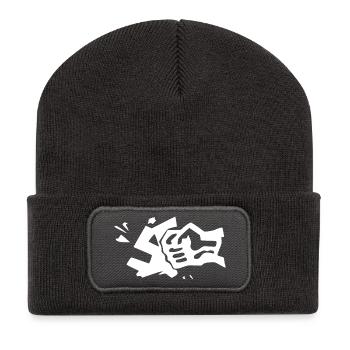 Nie wieder Faschismus, nie wieder Krieg - Recycelte Patch Beanie - Dunkelgrau - Vorne