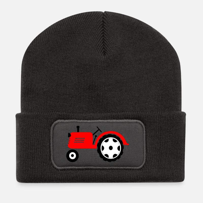 Ackerschlepper rote Landmaschine - Recycelte Patch Beanie - Dunkelgrau