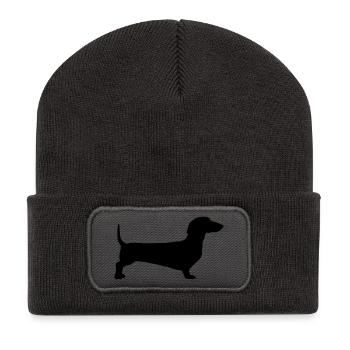 Silhouette d’un teckel à poil court - Beanie recyclé à patch - charbon - Devant