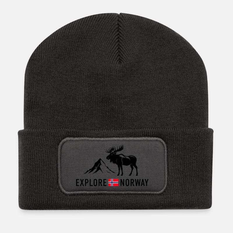 Explore Norway | Scandinavia Norway Mountains Nature - Recycled Patch Beanie - dark grey