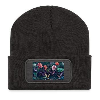 Nachtaktive tropische Blumen Kolibris - Recycelte Patch Beanie - Dunkelgrau - Vorne