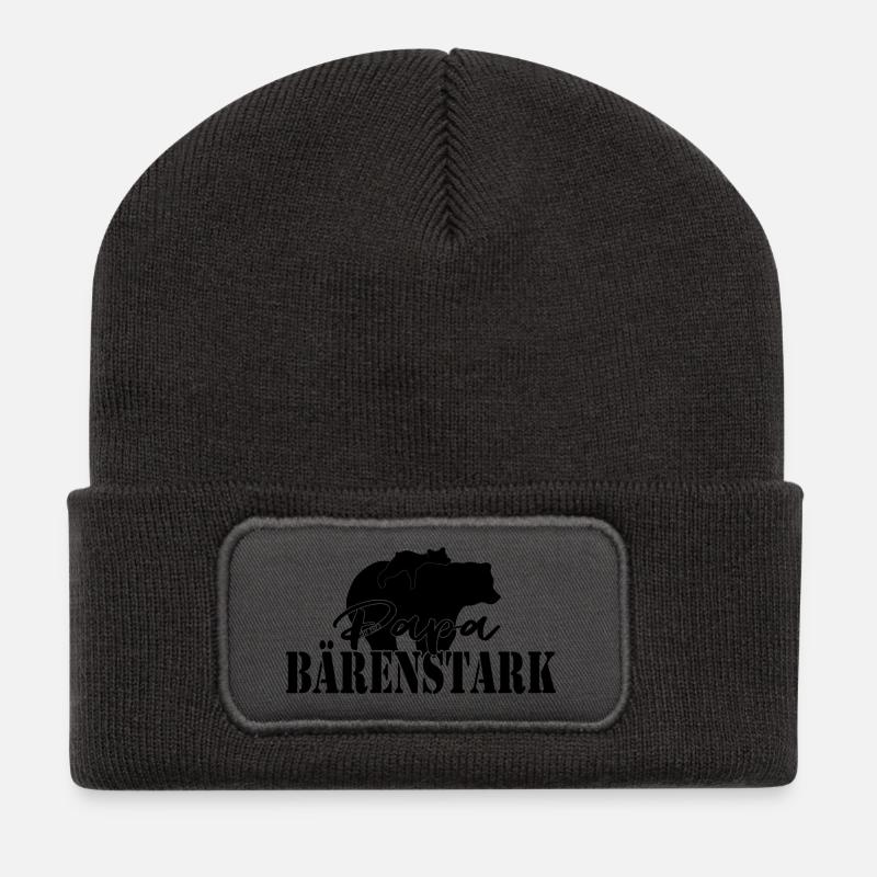 Dad Strong as a Bear Gift 2023 – Strong Father - Recycled Patch Beanie - dark grey