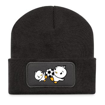 2 Birds Playing Soccer Together Fun Ball Sports - Recycled Patch Beanie - dark grey - Front