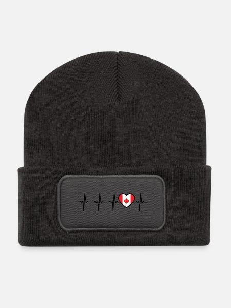 Kanada Herzschlag Flagge Kanadier - Recycelte Patch Beanie - Dunkelgrau