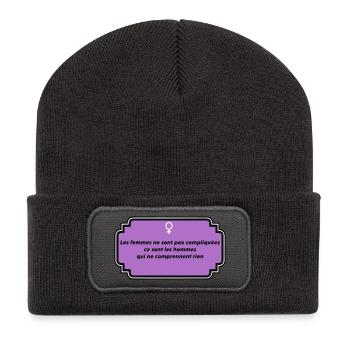 Botschaft des Feminismus und der weiblichen Freiheit - Recycelte Patch Beanie - Dunkelgrau - Vorne