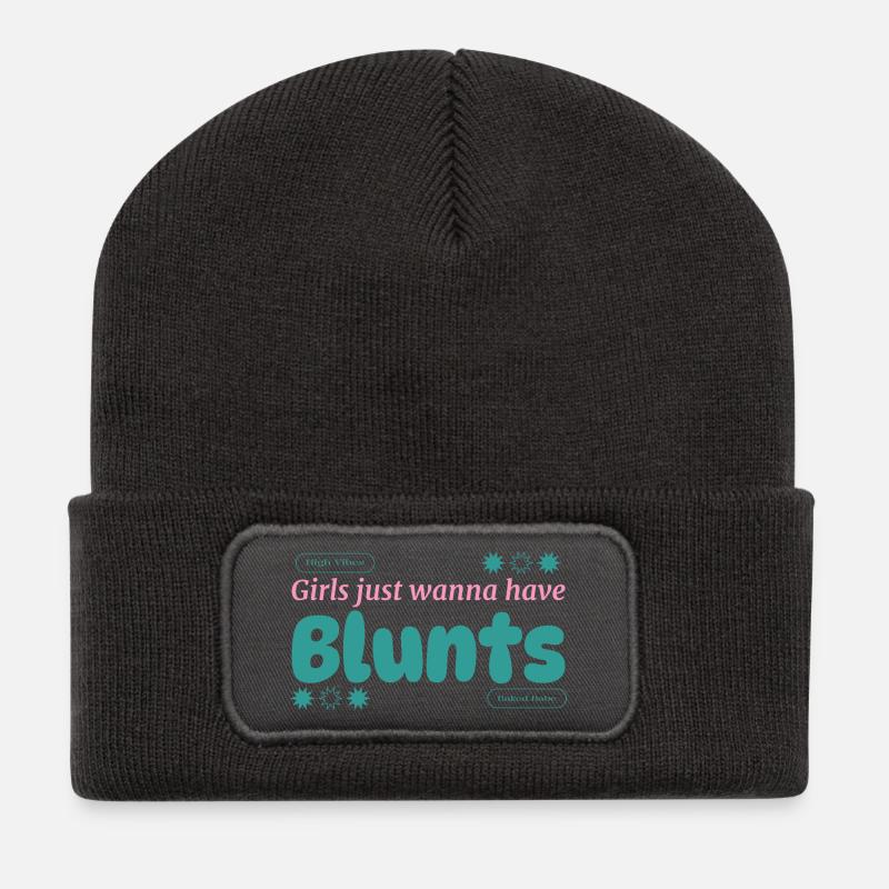 Retro Vibe Teal Pink Druck - Recycelte Patch Beanie - Dunkelgrau
