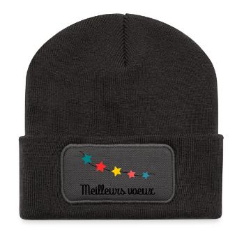 NOËL. MERRY CHRISTMAS. SAPIN. BONNE ANNEE - Beanie recyclé à patch - charbon - Devant