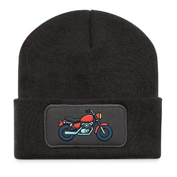 Rotes Motorrad Cartoon Stil - Recycelte Patch Beanie - Dunkelgrau - Vorne