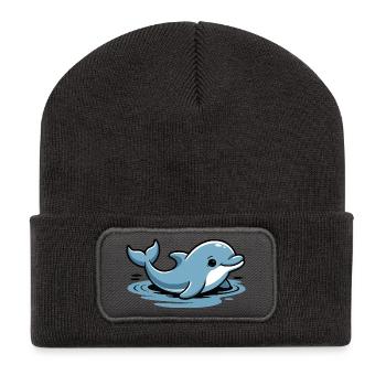 Vagues de dessins animés du Dauphin Bleu - Beanie recyclé à patch - charbon - Devant