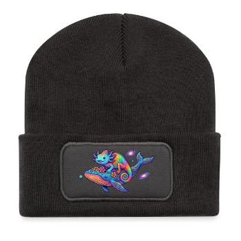 Motif fantastique amusant Cosmos néon Cosmos Caméléon et Baleine Fantastique Cool - Beanie recyclé à patch - charbon - Devant