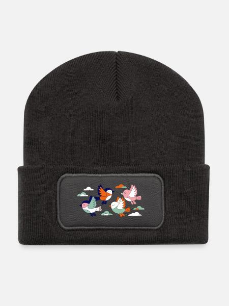 Lebhafte Schwarmfliegende Vögel - Recycelte Patch Beanie - Dunkelgrau