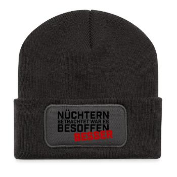 Nuechtern Betrachtet Besoffen Besser - Recycelte Patch Beanie - Dunkelgrau - Vorne