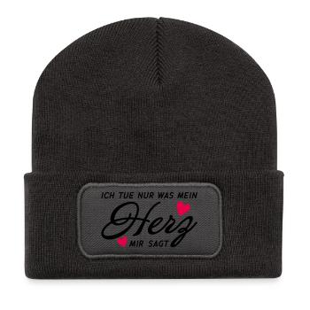 Ich tue nur was mein Herz mir sagt Shirt - Recycelte Patch Beanie - Dunkelgrau - Vorne