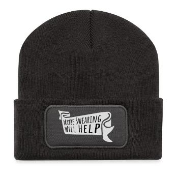 Maybe Swearing Will Help Sarkastisch Spruch Grafik - Recycelte Patch Beanie - Dunkelgrau - Vorne