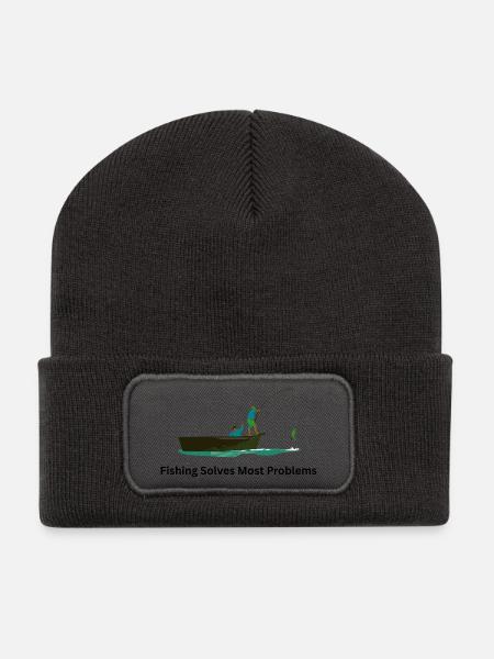 Fishing Solves Most Problems – Angler - Recycelte Patch Beanie - Dunkelgrau