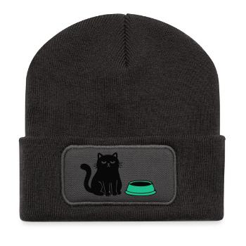 Hungrige Katze Grafik - Recycelte Patch Beanie - Dunkelgrau - Vorne
