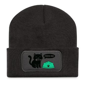 Hungrige Katze Futternapf Grafik - Recycelte Patch Beanie - Dunkelgrau - Vorne