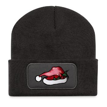 Crimson Lip Weihnachtsmannhut-Kunstwerk - Recycelte Patch Beanie - Dunkelgrau - Vorne