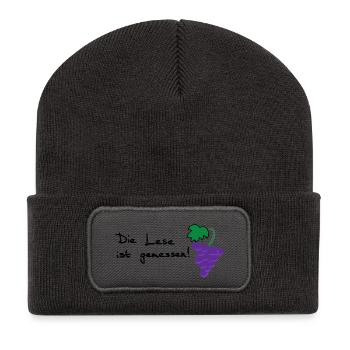 Die Lese ist gemessen! - Recycelte Patch Beanie - Dunkelgrau - Vorne