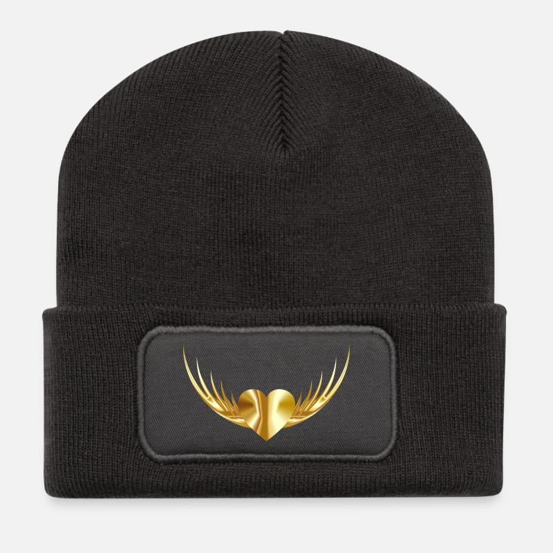 Herz Gold - Recycelte Patch Beanie - Dunkelgrau