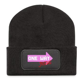 One Way Jesus lettering as a cool gift idea - Recycled Patch Beanie - dark grey - Front