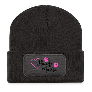 Hund Hunde Mama Hundemama - Recycelte Patch Beanie - Dunkelgrau - Vorne