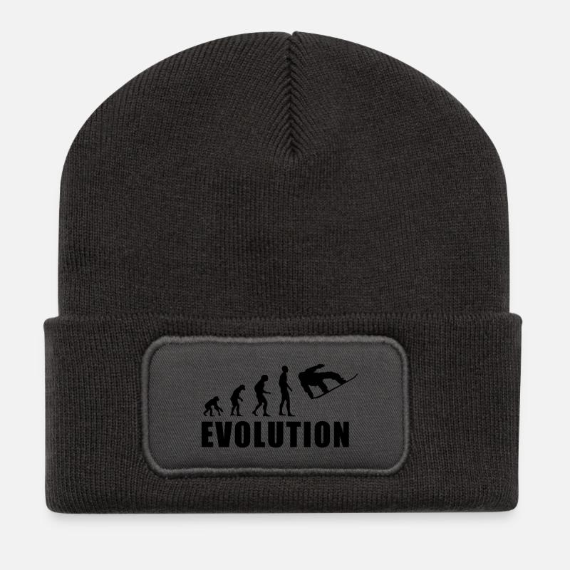 EVOLUTION SNOWBOARD Schnee Winter Geschenk - Recycelte Patch Beanie - Dunkelgrau