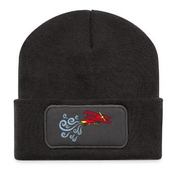 Vintage Flugzeug - Recycelte Patch Beanie - Dunkelgrau - Vorne